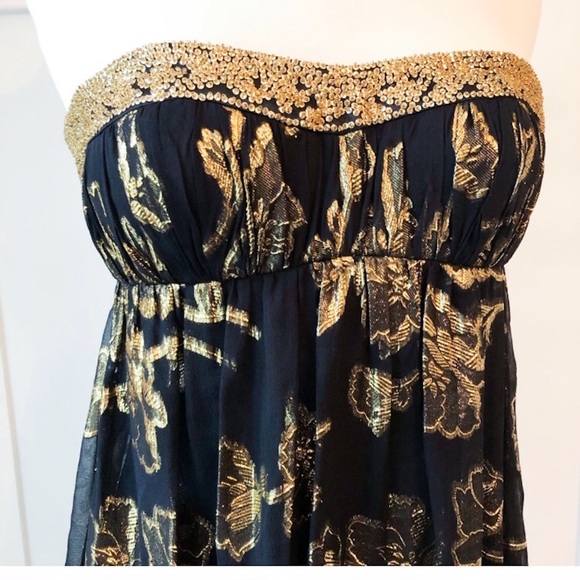 Cache Beaded Floral Sheer Overlay Strapless Dress - Picture 2 of 8